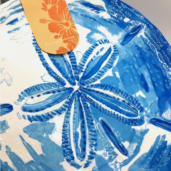 4 Tommy Bahama Blue Sand Dollar Melamine Salad Plate Set Textured Ocean Beach 9\